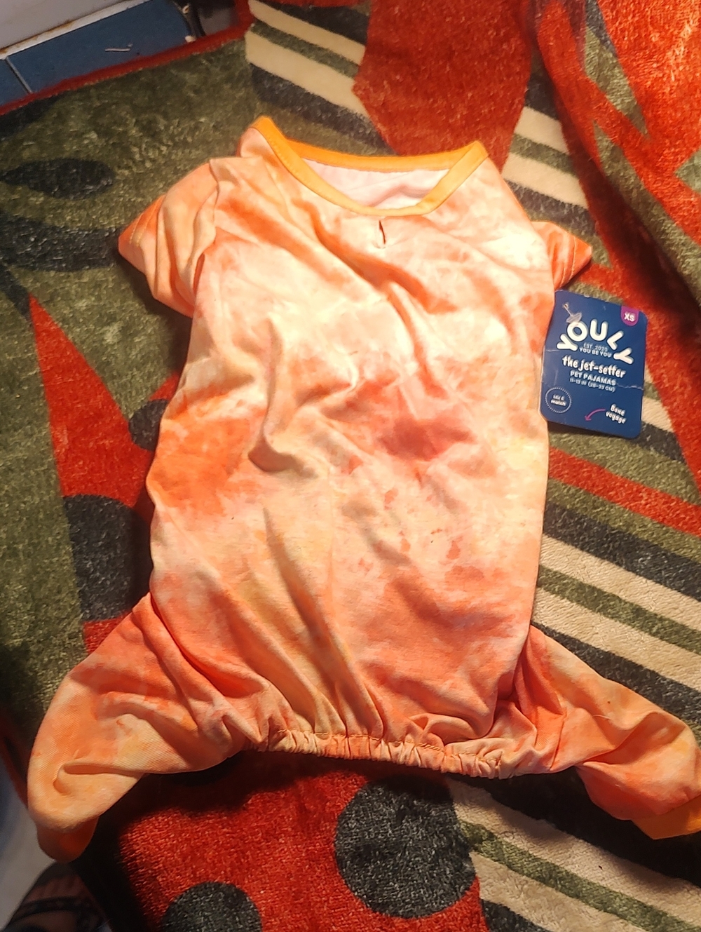 Youly Pet Pajamas Peach Ty dye XS Nwt